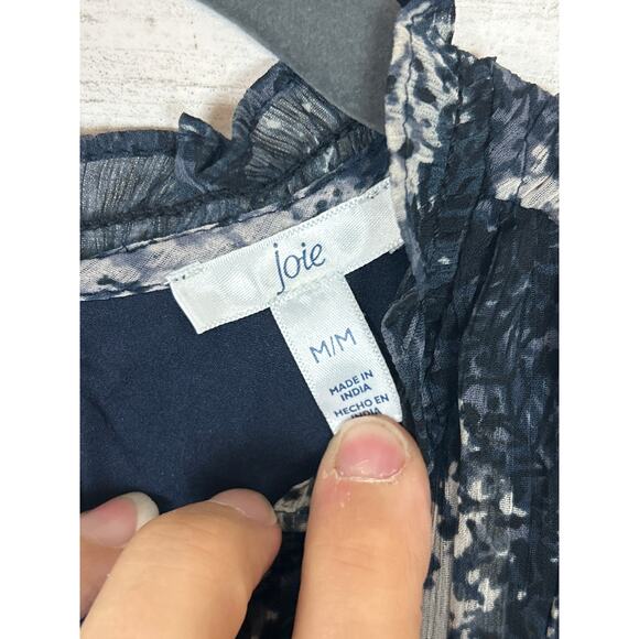 Joie Women’s M Baltic Navy Blue Print Smocked Lined Mini Dress Designer - Picture 4 of 6